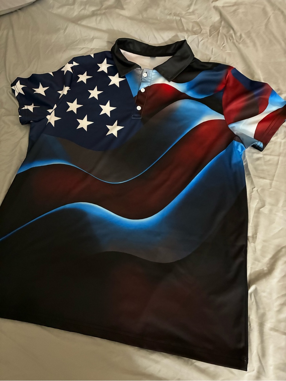 American Flag Short Sleeve Polo Shirt Red, White, And Blue Size XL